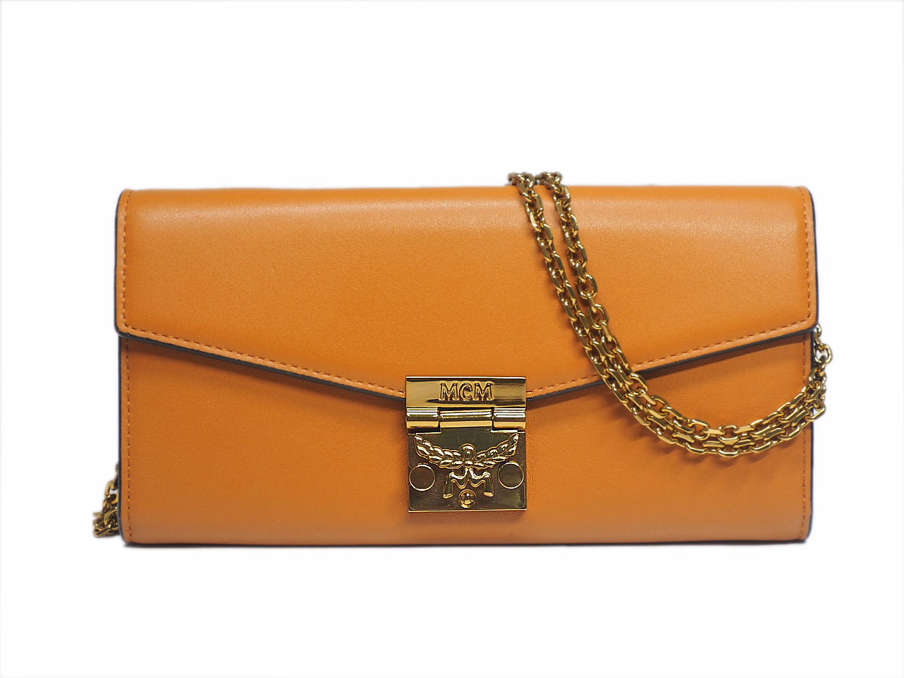 MCM Patricia Cognac Clutch Bag Wallet On The Chain CrossBody Flap Wallet - Image 4