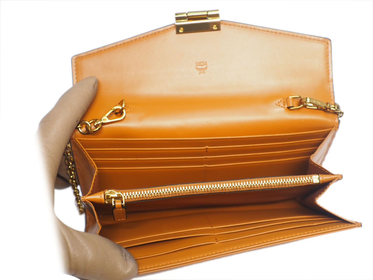 MCM Patricia Cognac Clutch Bag Wallet On The Chain CrossBody Flap Wallet - Image 9