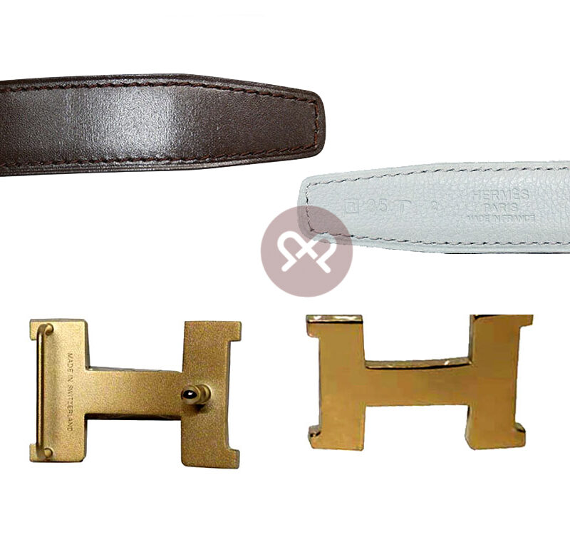 Hermes 24mm Gold Mini Constance H Buckle with Size 85cm Gris Pearl / Chocolate Reversible Leather Belt