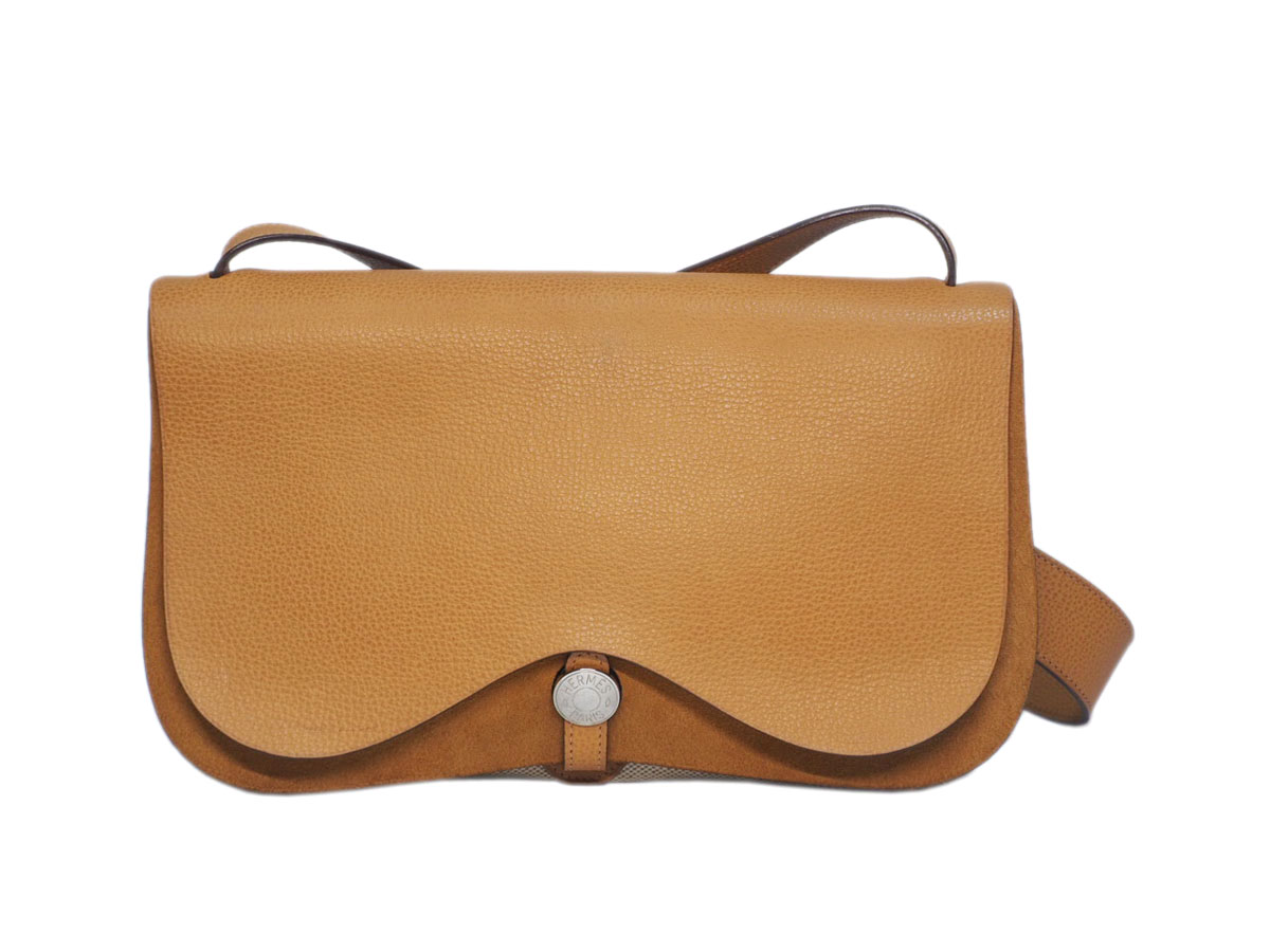 Hermes Toile Beige/ Gold Leather Colorado MM 'I' Stamp 3-way bag