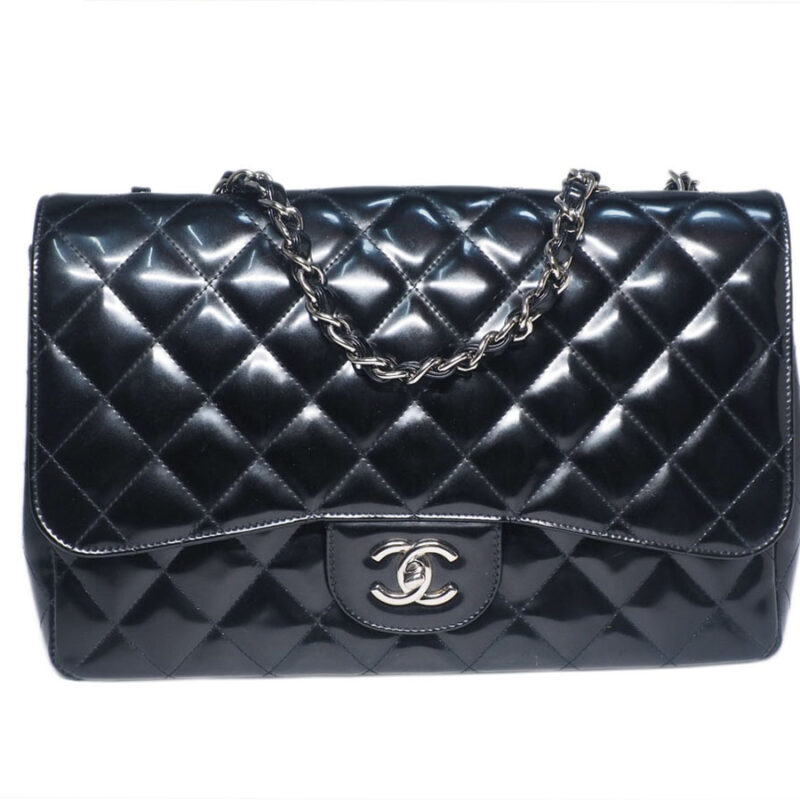Chanel 13226168 Black Patent Jumbo Single Flap Silver Hardware