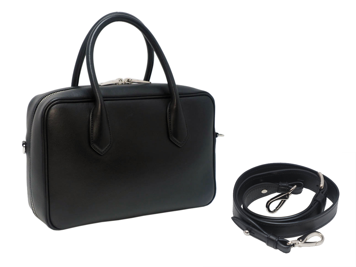 Prada 1BB049 Black/ Rosso Soft City Calf Mirage Top Handle with Dinosaur Print Tote With Strap - Image 4