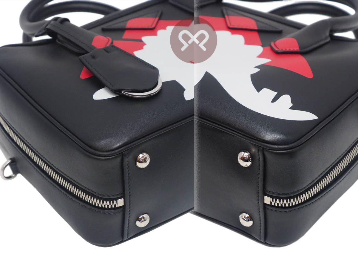 Prada 1BB049 Black/ Rosso Soft City Calf Mirage Top Handle with Dinosaur Print Tote With Strap - Image 5
