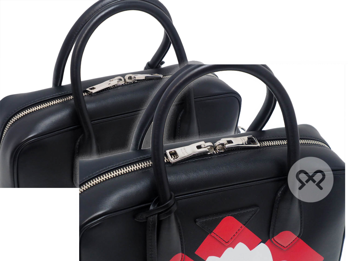 Prada 1BB049 Black/ Rosso Soft City Calf Mirage Top Handle with Dinosaur Print Tote With Strap - Image 7