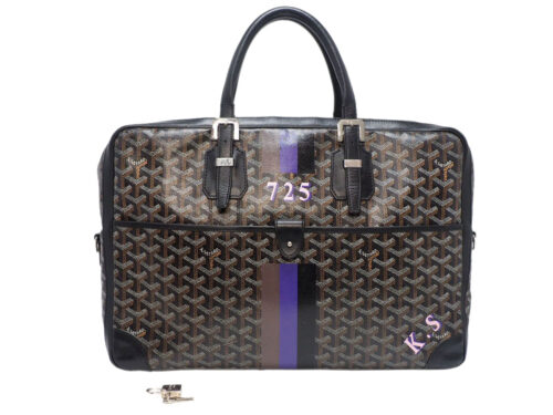 GOYARD Ambassador Black Calf/ Black Multi Coated Canvas Leather Business Bag