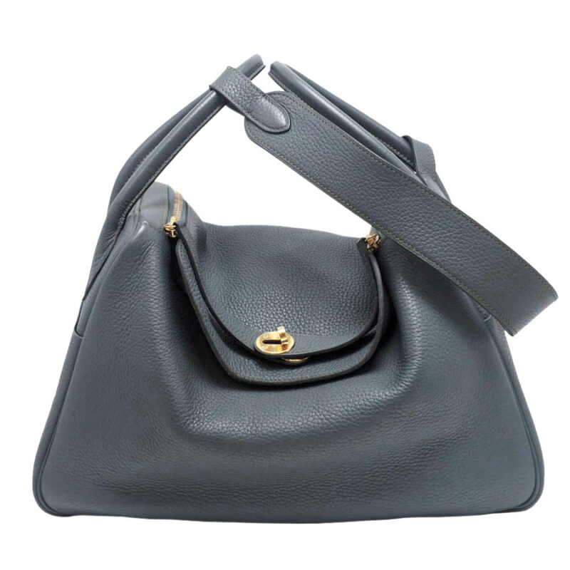 Hermes Lindy 34 Blue Tempete Clemence Leather Q Stamp Gold Hardware