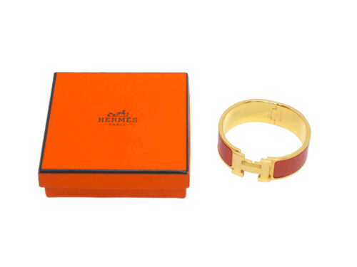Hermes Clic Clac 1" Wide H Bracelet Orange Gold Hardware P stamp-PM