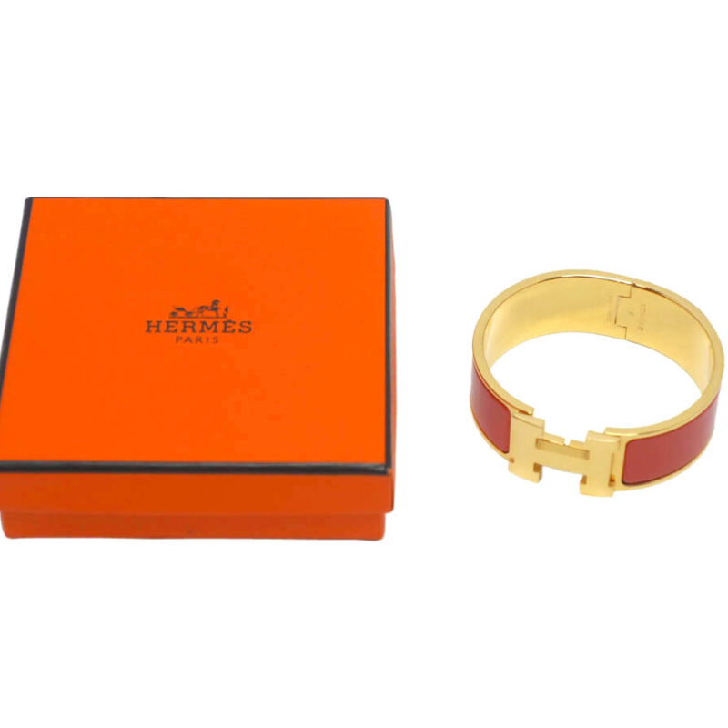 Hermes Clic Clac 1" Wide H Bracelet Orange Gold Hardware P stamp-PM