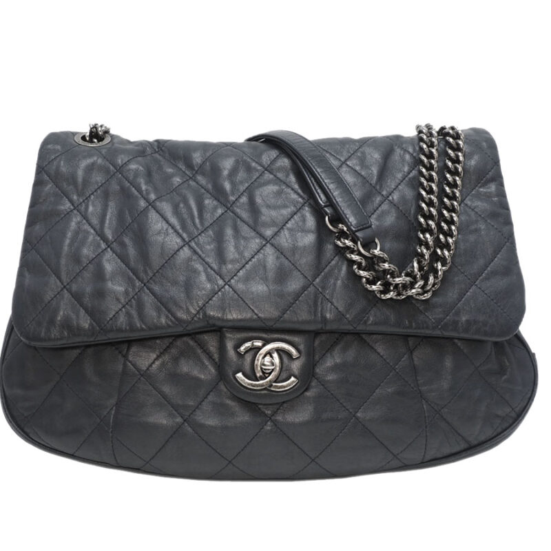 Chanel 17024354 Dark Blue Single Flap 2C Quilted Distressed CC Flap Ruthenium Hardware
