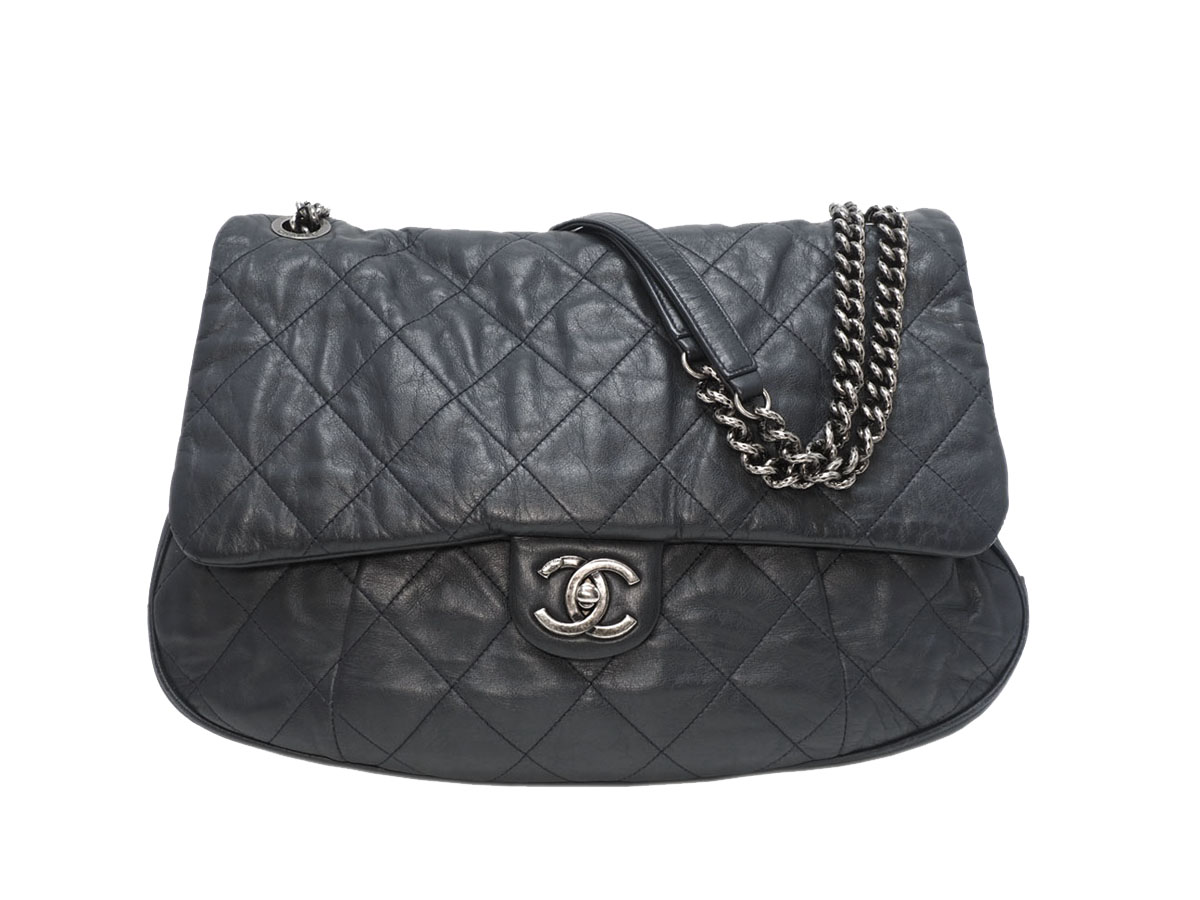 Chanel 17024354 Dark Blue Single Flap 2C Quilted Distressed CC Flap Ruthenium Hardware