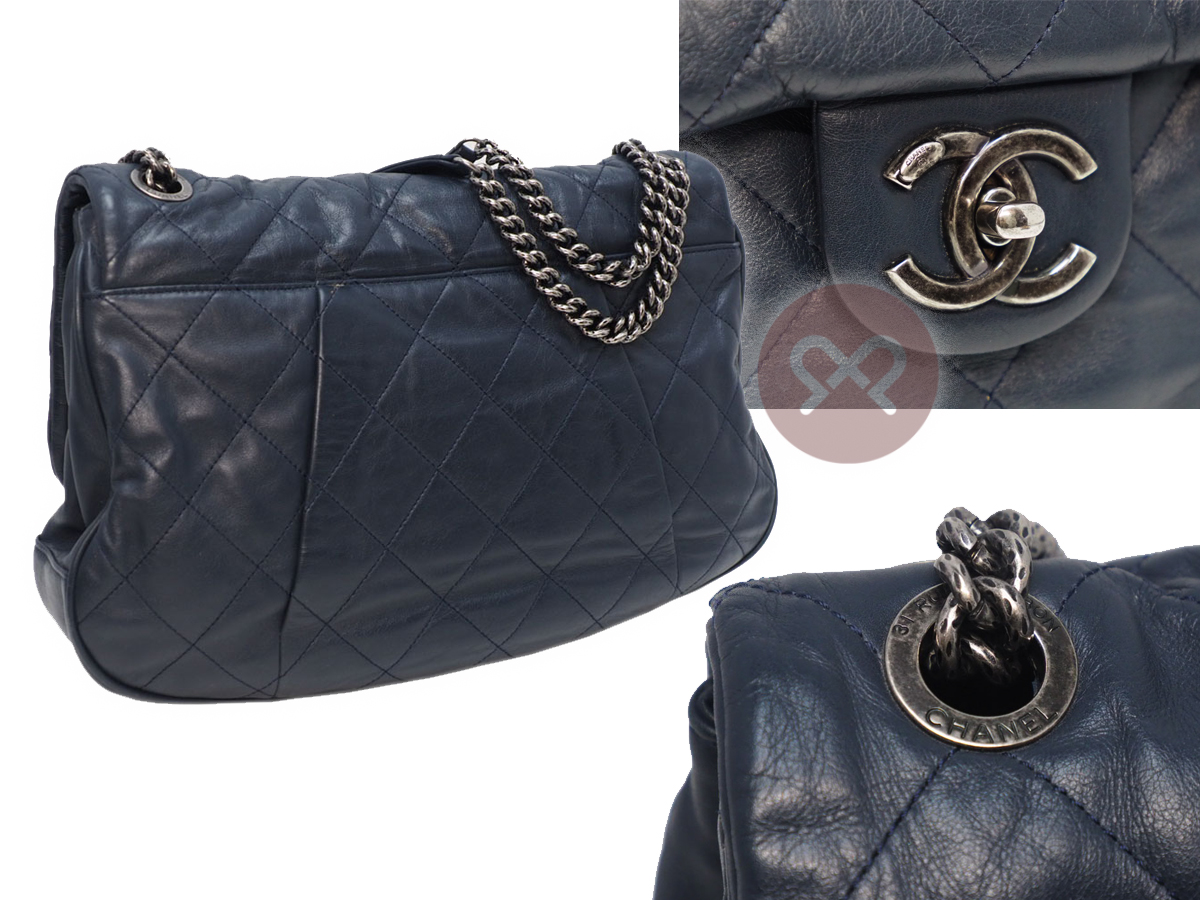 Chanel 17024354 Dark Blue Single Flap 2C Quilted Distressed CC Flap Ruthenium Hardware - Image 6