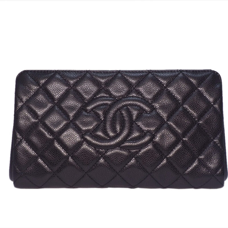 Limited Collection ! Chanel 18796805 Black Noir Caviar Leather Clutch