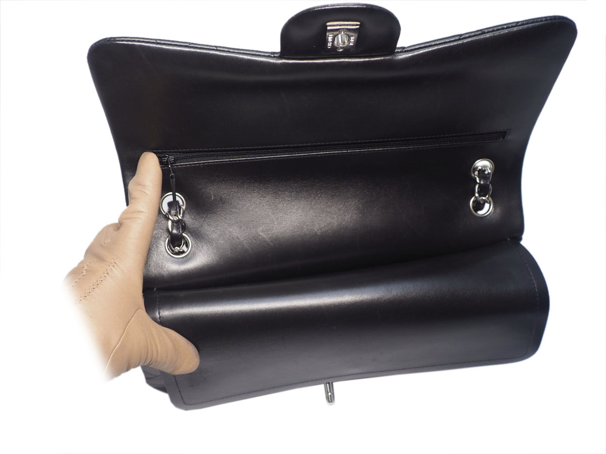 Chanel 18910063 Black Lambskin A58600 Classic Jumbo Double Flap Silver Hardware Bag - Image 9