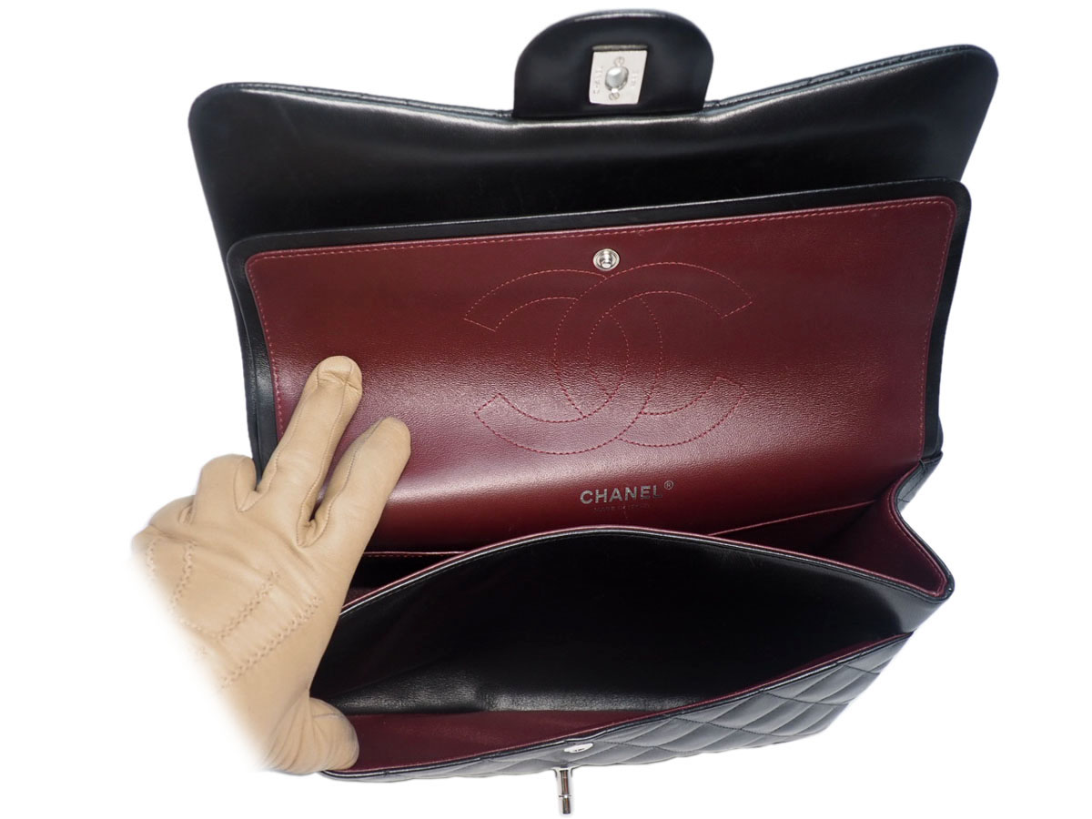 Chanel 18910063 Black Lambskin A58600 Classic Jumbo Double Flap Silver Hardware Bag - Image 11
