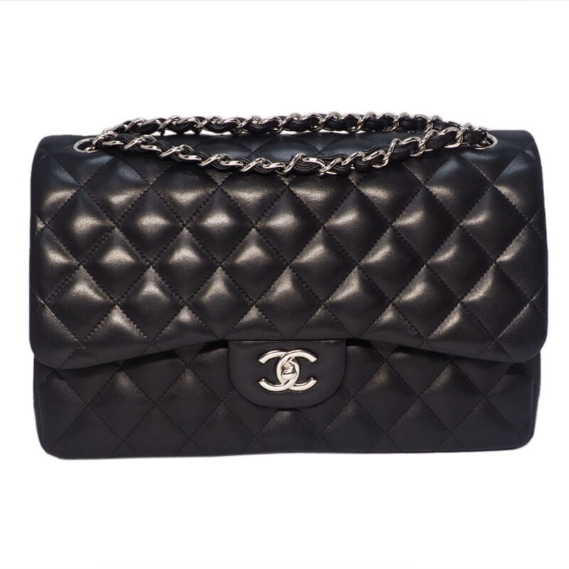 Chanel 18910063 Black Lambskin A58600 Classic Jumbo Double Flap Silver Hardware Bag