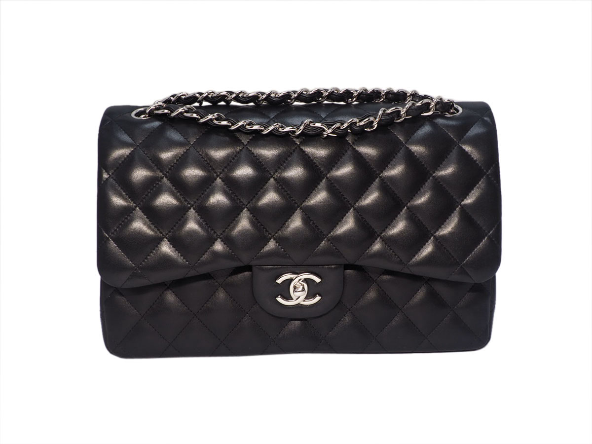 Chanel 18910063 Black Lambskin A58600 Classic Jumbo Double Flap Silver Hardware Bag