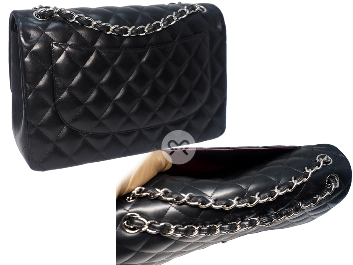 Chanel 18910063 Black Lambskin A58600 Classic Jumbo Double Flap Silver Hardware Bag - Image 4