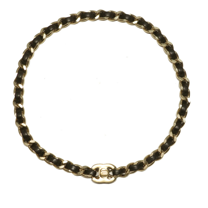Chanel 12P Black/ Noir Choker Necklace / Bracelet Gold Metal M Size-37cm