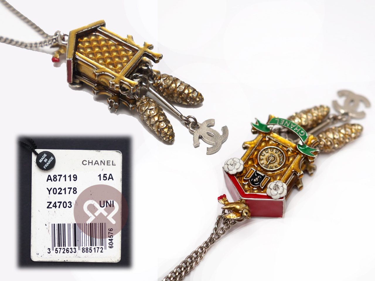 Chanel 15A Metiers d'Art Enamel Paris- Salzburg Cuckoo Clock CC Charm Necklace - Image 4