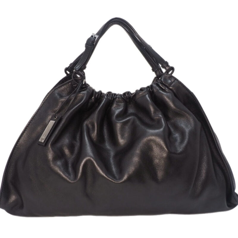 Gucci 76554 Black Soft Caft Leather Gather Top-Handle Tote Bag