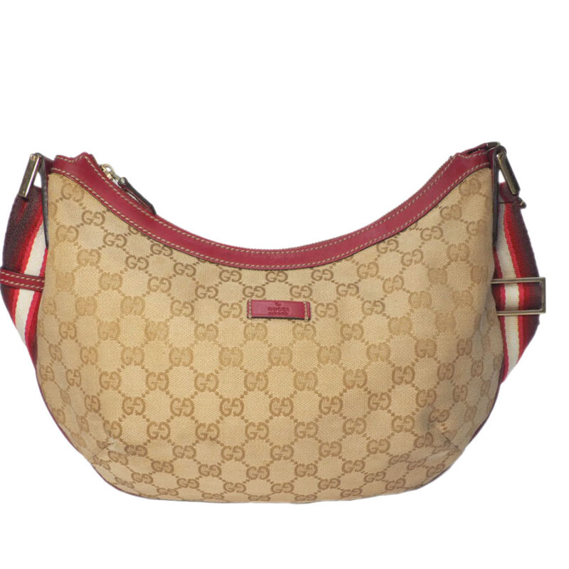 Gucci 181092 Light Beige GG/ Cherry Red Web Canvas Messenger Bag