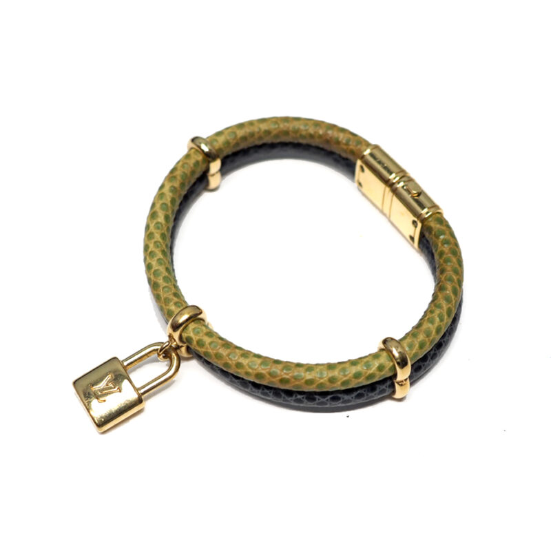 Louis Vuitton Keep It Twice Exotic Leather Bracelet with Padlock Charm
