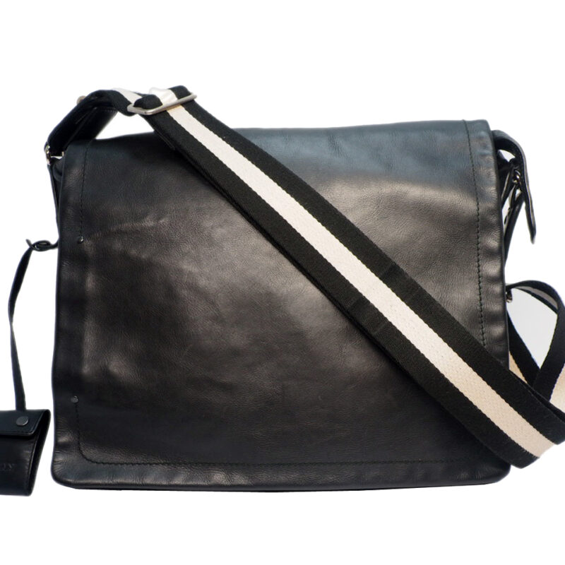 Bally Black Calf Leather Business Document Messenger Bag