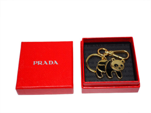 Prada Metal Logo Panda Key Holder / Bag Charm Gold Hardware