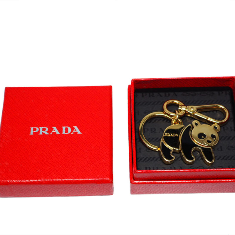 Prada Metal Logo Panda Key Holder / Bag Charm Gold Hardware