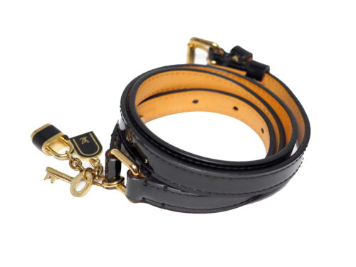 Louis Vuitton 90cm Black Patent Leather Belt with Key and Lock Charm (CA1027)