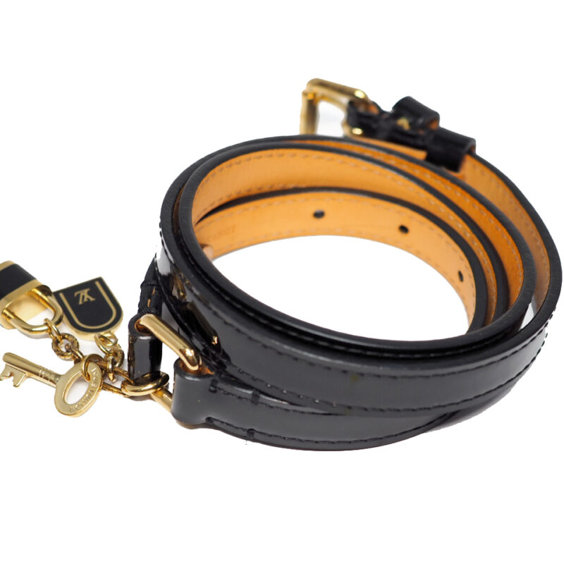 Louis Vuitton 90cm Black Patent Leather Belt with Key and Lock Charm  (CA1027)