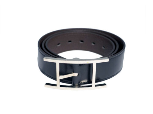 Hermes Stamp Q 85cm Quentin Reversible Belt Black/ Ebene Silver Buckle