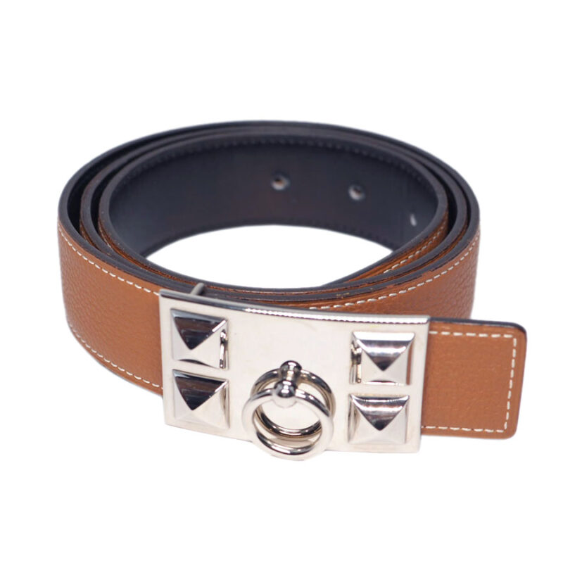 Hermes 85cm Stamp P 32mm Gold/ Black Reversible Belt - CDC Collier de Chien, Buckle  Palladium Hardware