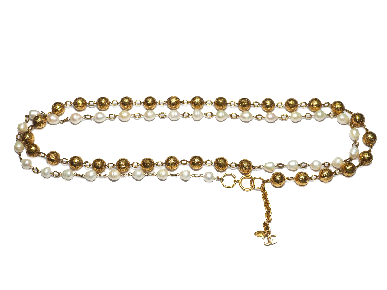 Chanel Vintage Real Pearls and Gold Balls Chain Link Necklace/ Belt - Image 3