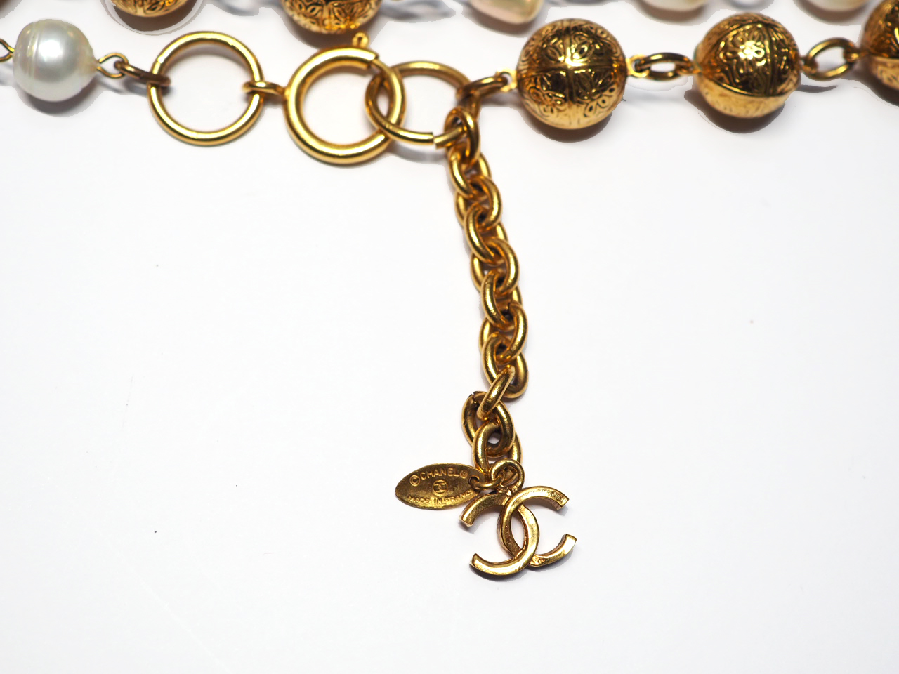 Chanel Vintage Real Pearls and Gold Balls Chain Link Necklace/ Belt - Image 8