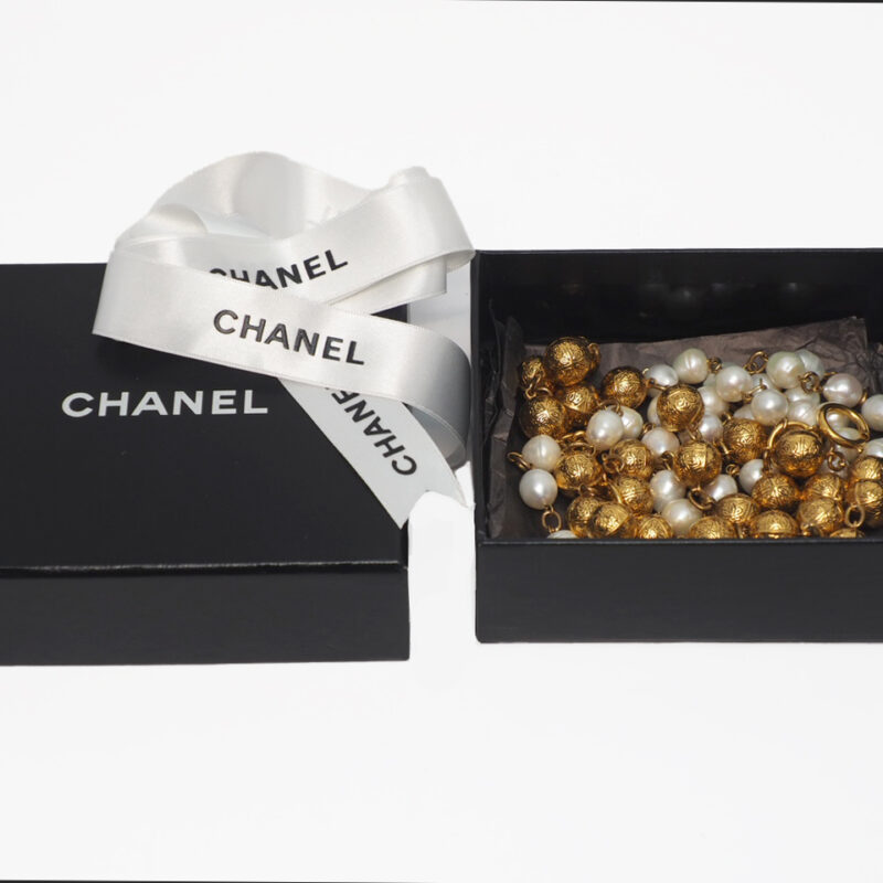 Chanel Vintage Real Pearls and Gold Balls Chain Link Necklace/ Belt