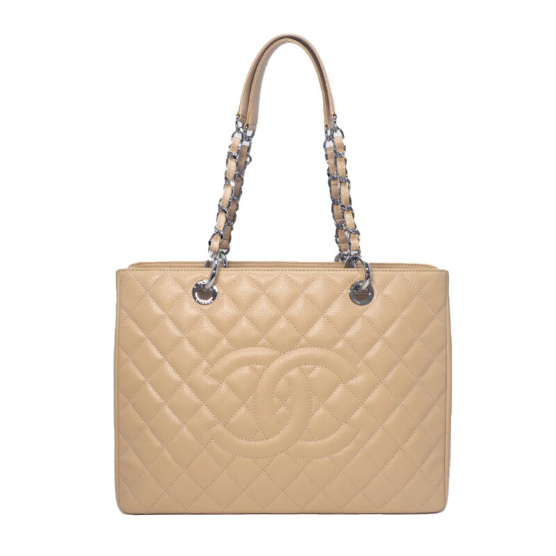 Chanel 16564173 Beige Caviar Grand Shopping Tote Silver Hardware