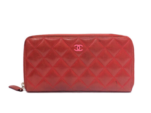 Chanel 19820341 Red Lambskin Quilted Classic Long Zipped Wallet