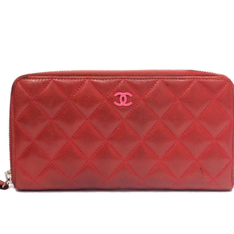 Chanel 19820341 Red Lambskin Quilted Classic Long Zipped Wallet