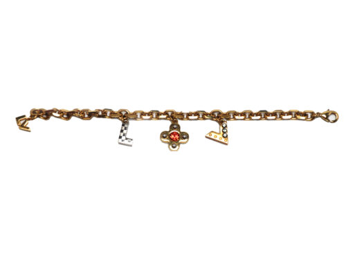 Louis Vuitton Crystal Love Letter Timeless Gold Tone Charm Bracelet (LE0192)