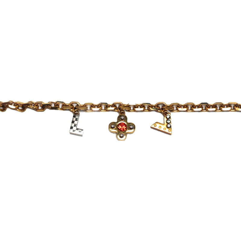 Louis Vuitton Crystal Love Letter Timeless Gold Tone Charm Bracelet (LE0192)