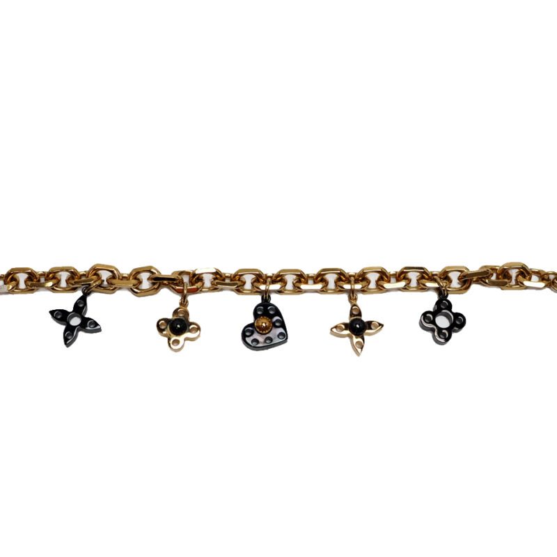 Louis Vuitton M65235 Goldtone Monogram Hide & Seek Heart Bracelet (LE0163)