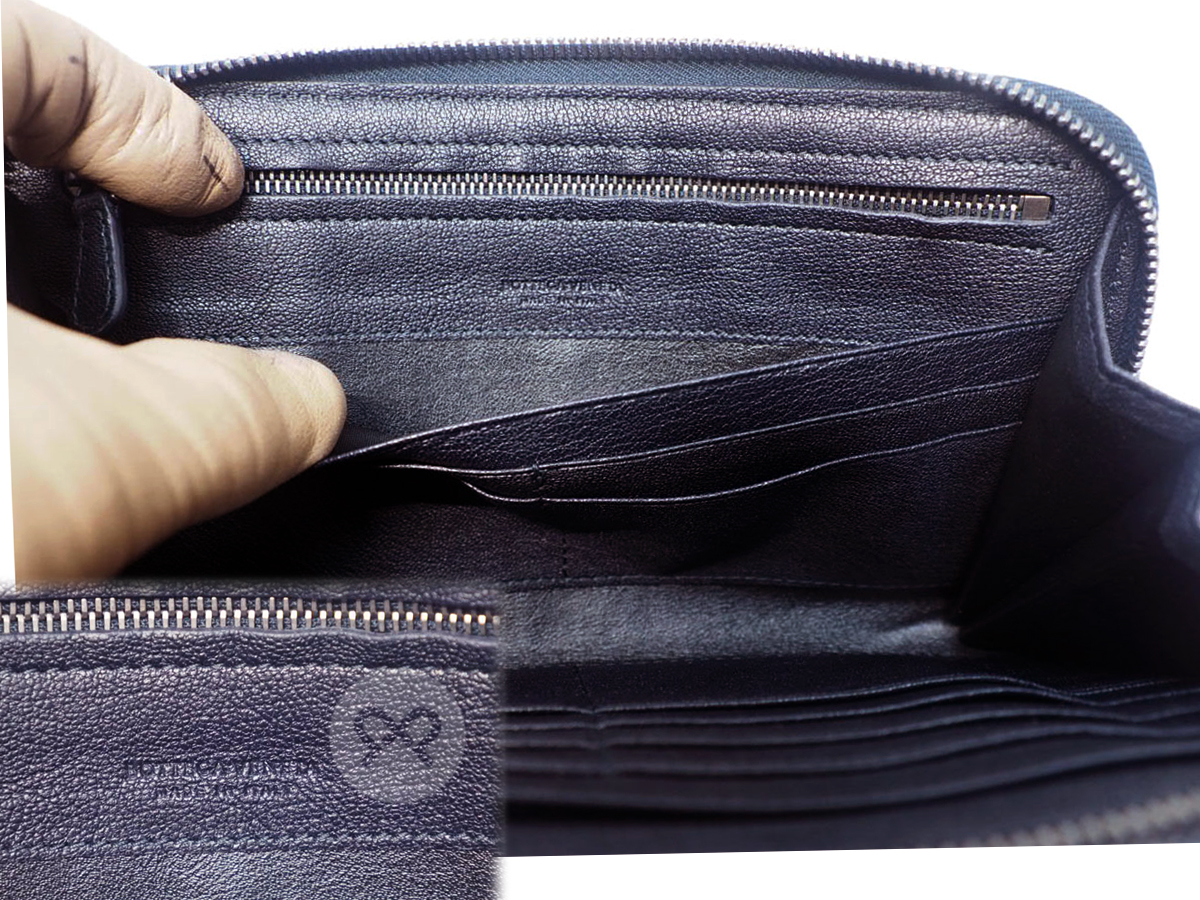 Bottega Veneta Limited Blue/ Grey/ Black Goat Leather Zip Around Long Wallet-S01345243H - Image 8