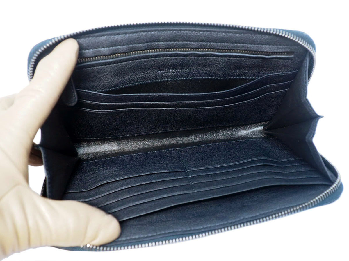 Bottega Veneta Limited Blue/ Grey/ Black Goat Leather Zip Around Long Wallet-S01345243H - Image 4