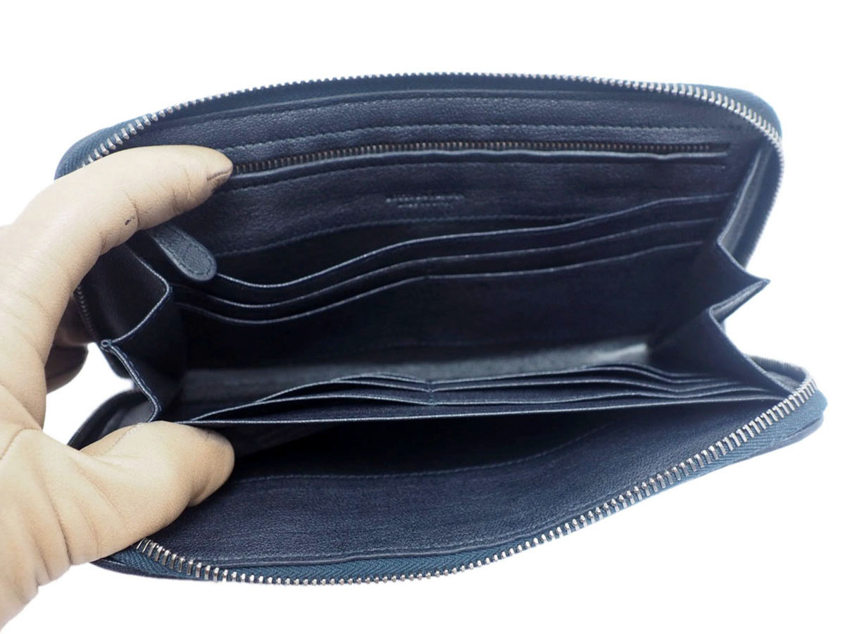 Bottega Veneta Limited Blue/ Grey/ Black Goat Leather Zip Around Long Wallet-S01345243H - Image 5