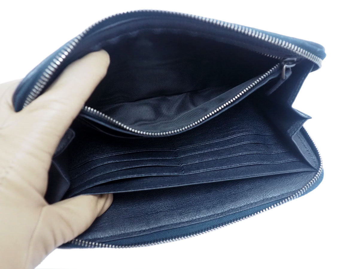 Bottega Veneta Limited Blue/ Grey/ Black Goat Leather Zip Around Long Wallet-S01345243H - Image 6