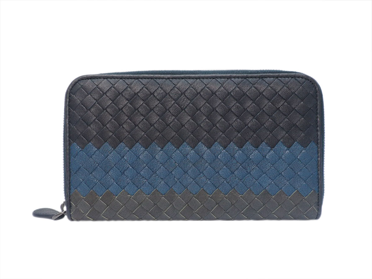 Bottega Veneta Limited Blue/ Grey/ Black Goat Leather Zip Around Long Wallet-S01345243H - Image 3
