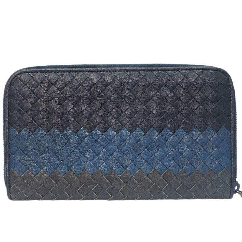 Bottega Veneta Limited Blue/ Grey/ Black Goat Leather Zip Around Long Wallet-S01345243H