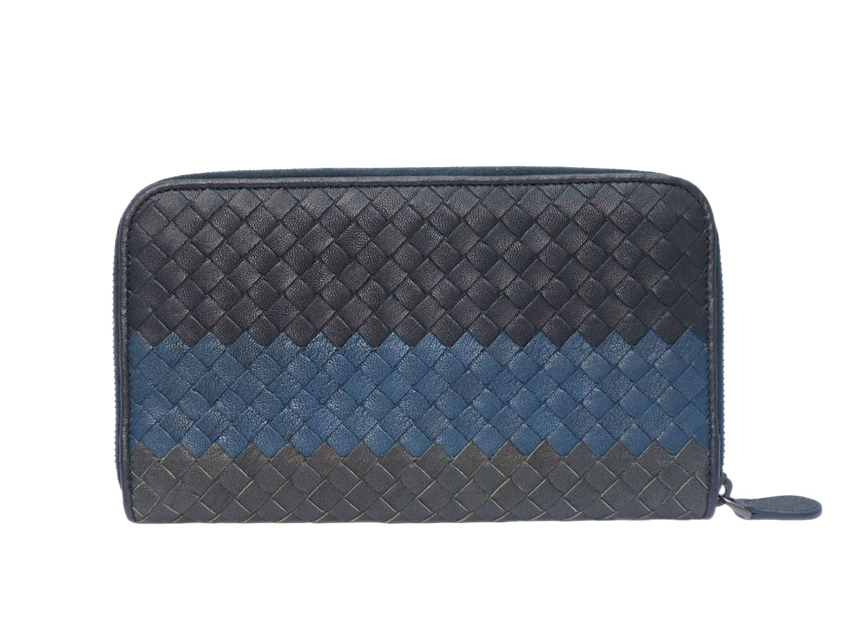 Bottega Veneta Limited Blue/ Grey/ Black Goat Leather Zip Around Long Wallet-S01345243H