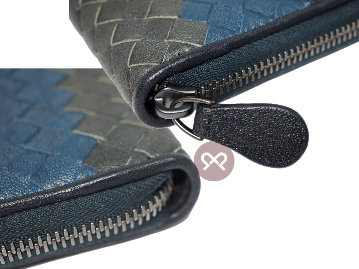 Bottega Veneta Limited Blue/ Grey/ Black Goat Leather Zip Around Long Wallet-S01345243H - Image 7